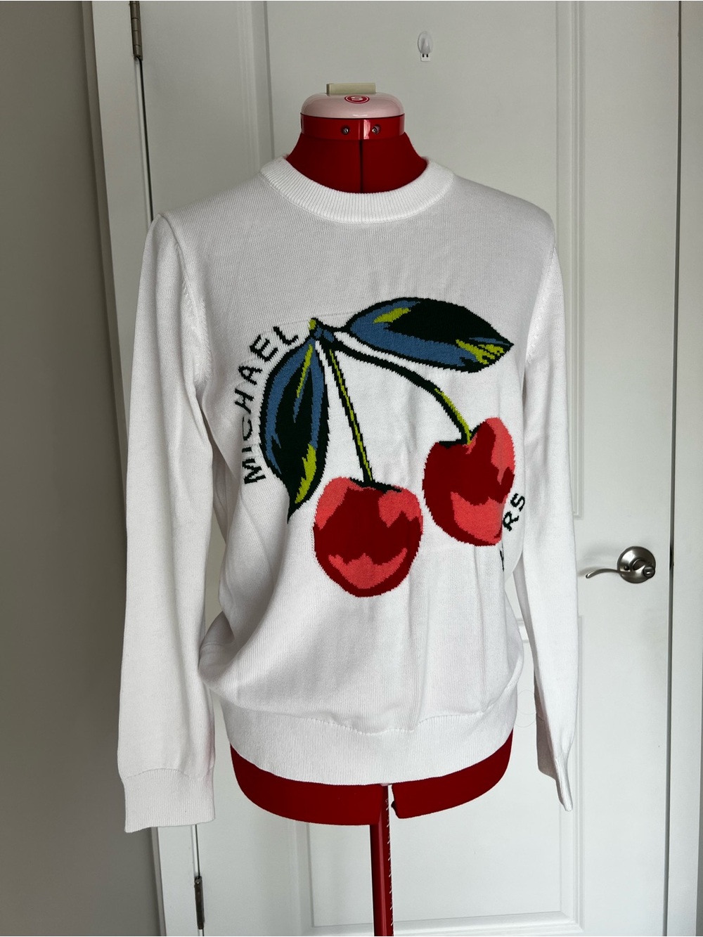Michael Kors White Crewneck Sweater with Cherry Motif